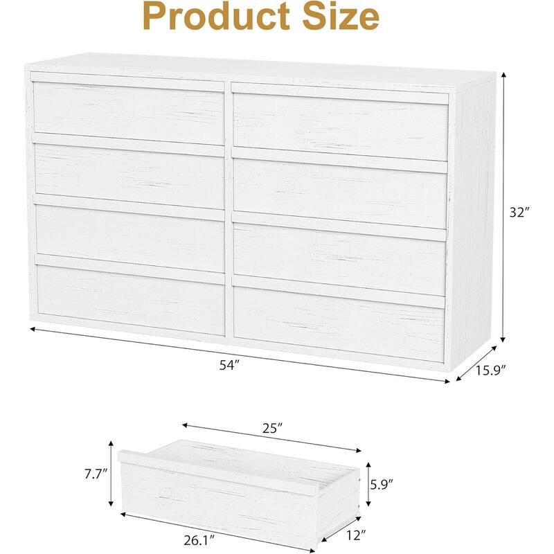 8 Drawer Dresser for Bedroom, 54" Wide Modern Double Dresser Organizer with Large Storage