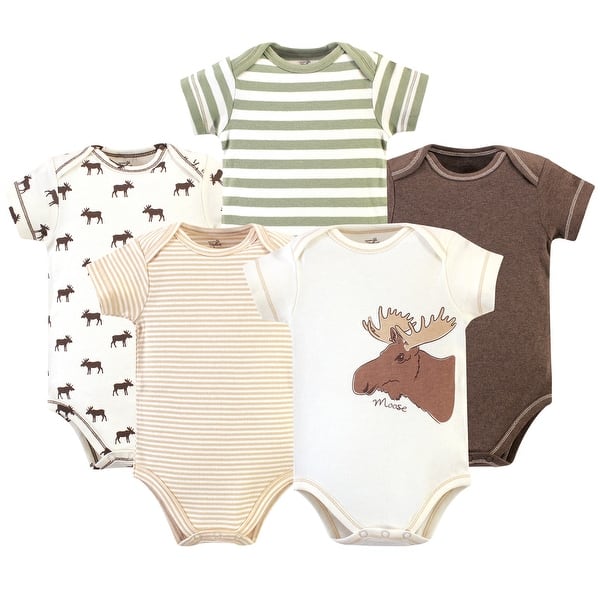 slide 1 of 1, Touched by Nature Baby Boy Organic Cotton Bodysuits 5pk, Moose 12-18 Months - Moose 5-Pack