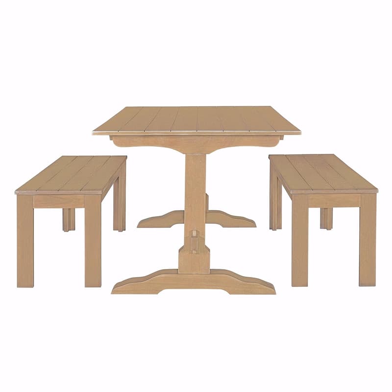 3-Piece Retro Dining Set - Rectangular Trestle Table with 2 Benches