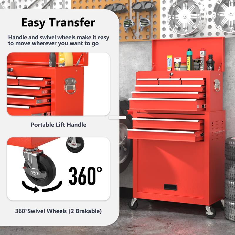8-Drawer Rolling Tool Chest & Removable Tool Box Organizer with Lock