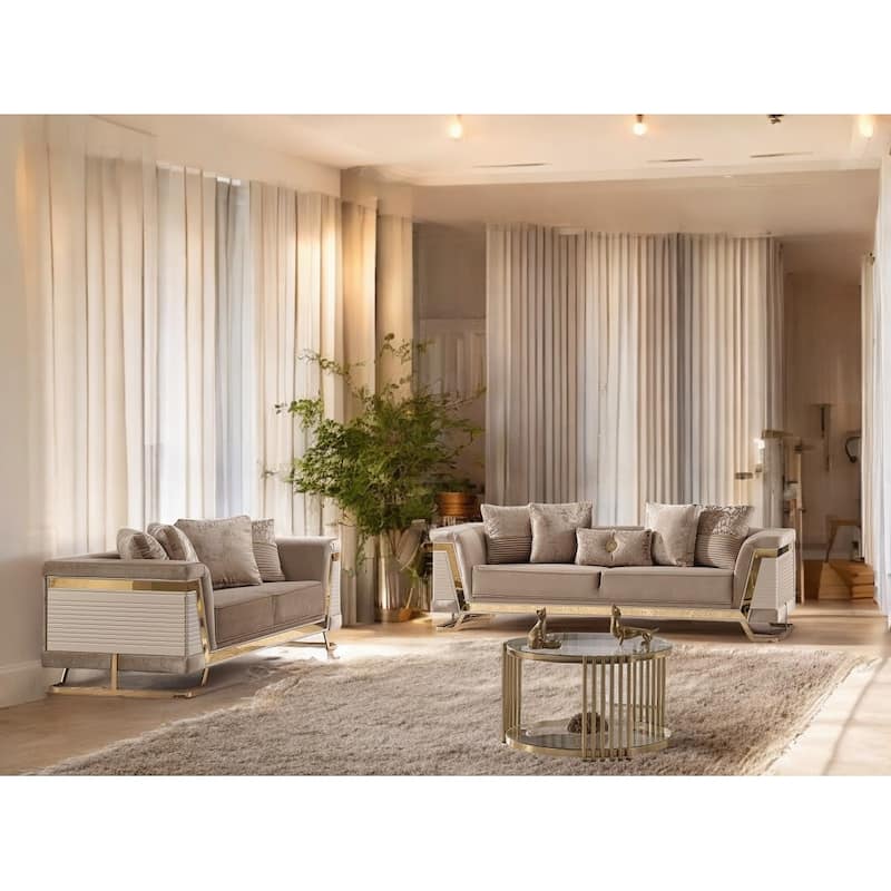 Smooth 2 Pieces Living Room Sets 1 Sofa 1 Love seat - Cream