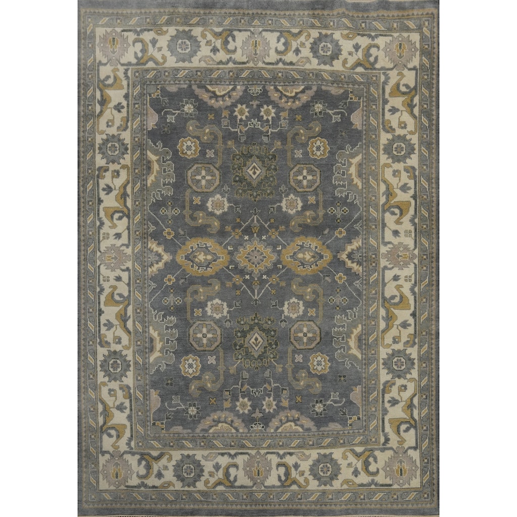 Handmade Grey Floral Oushak Indian Area Rug, Transitional Wool Carpet - 11' 10'' X 9' 0''
