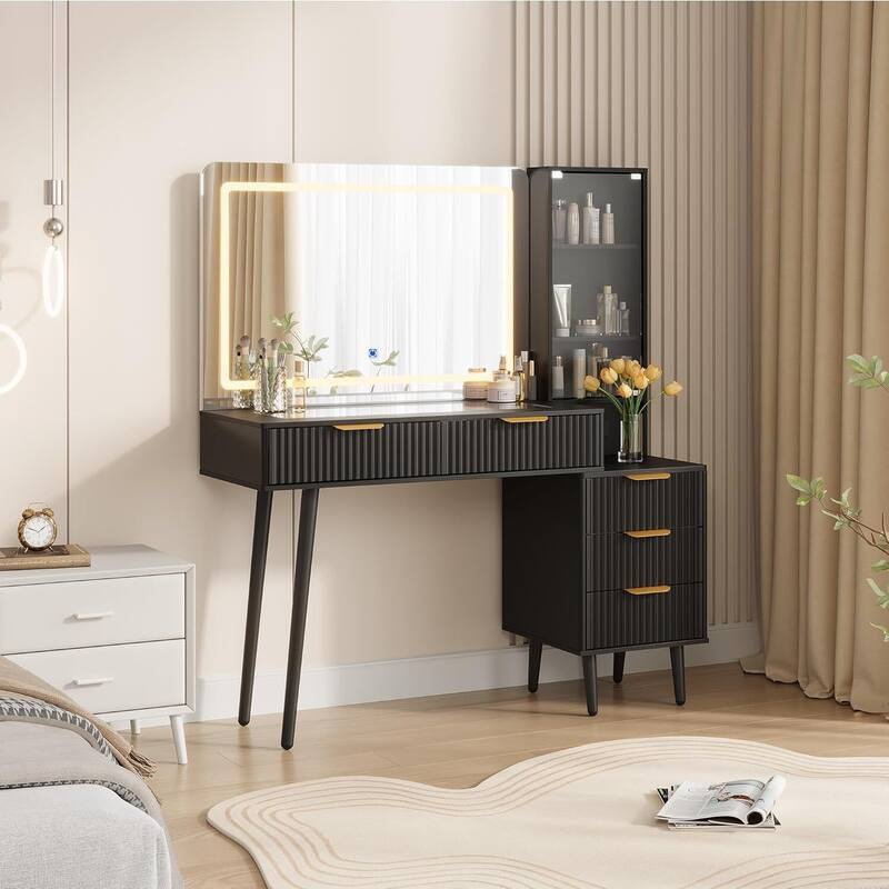 5 Drawers Vanity Desk, Makeup Dressing Table with Built-in USB Outlet Charging Station