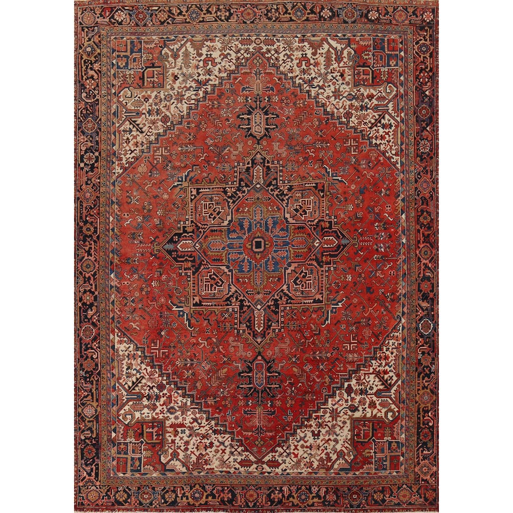 Geometric Heriz Persian Antique Area Rug Handmade Wool Carpet - 10'0"x 13'2"