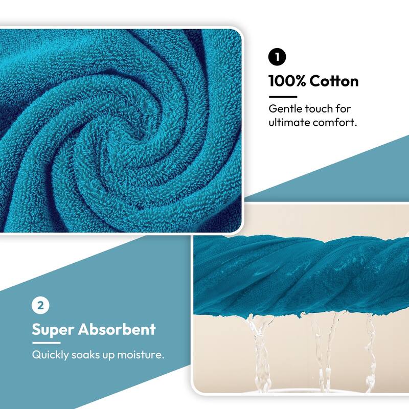 Extra Large 8 Pieces Bath Towel Set, 100% Cotton Highly Absorbent Towels for Bathroom