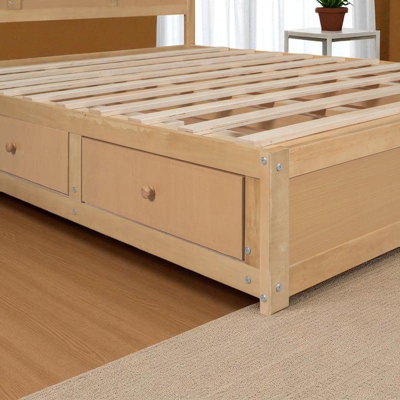 Full/Queen Size Wood Platform Bed with Headboard, 2 Drawers, Extra Storage Space & Sturdy Slats