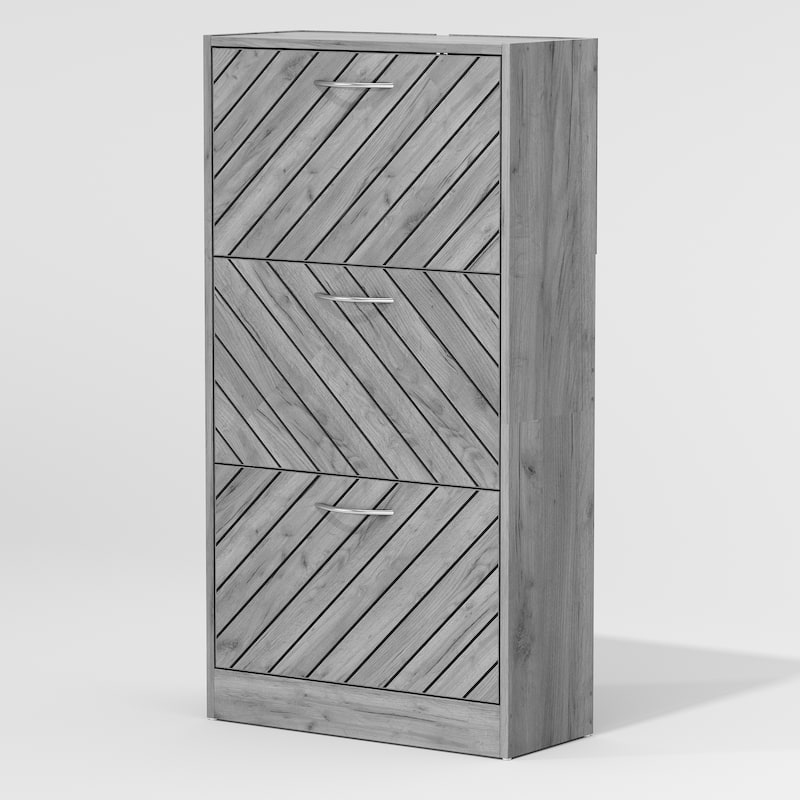22.4" Shoe Storage Cabinet with 3 Flip Drawers Wood/ Grey by Kerrogee