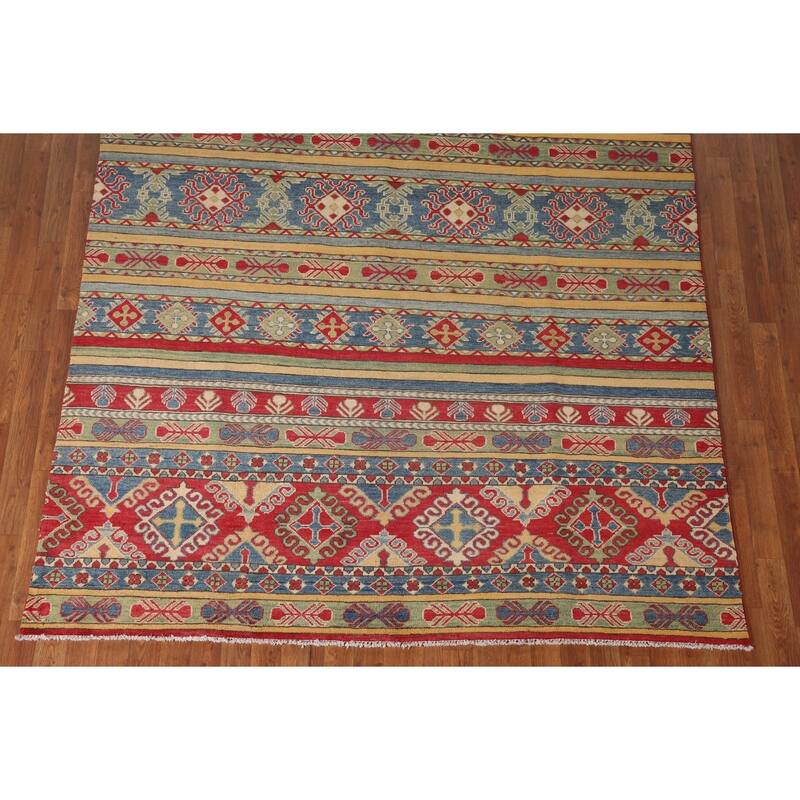 Striped Kazak Oriental Area Rug Handmade Wool Carpet - 6'7" x 9'10"