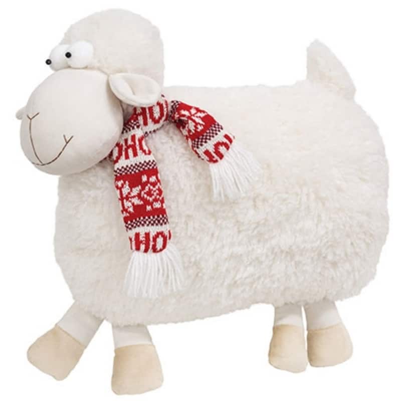 Ho Ho Ho Sheep Pillow Christmas Farmhouse Decorative Cushion - 18" x 6" x 15.75" - White-Red
