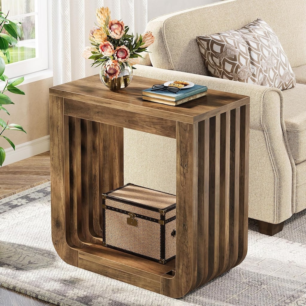 End Tables for Living Room, Narrow Farmhouse Side Accent Couch Table with Open Storage - 23.62" L x 11.81" W x 23.62" H