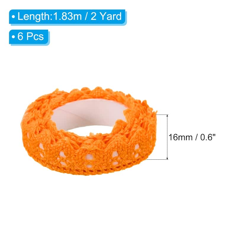 6pcs 0.6" Wide 2 Yards Self-Adhesive Lace Tape Lace Ribbon Stickers - Orange