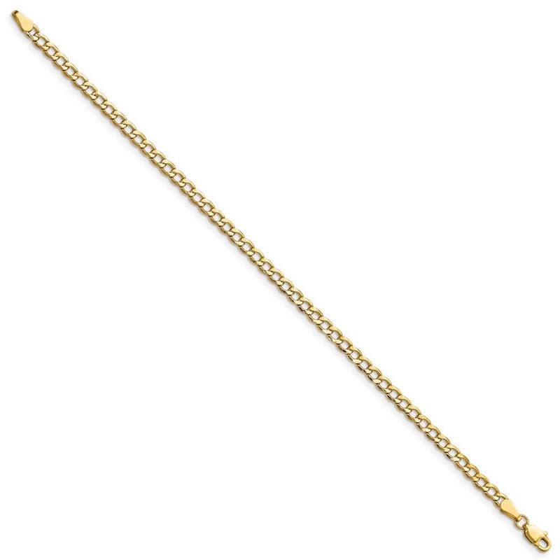 Curata 10k Yellow Gold 7" 8" or 9" 3.35mm Semi-solid Curb Link Chain Bracelet