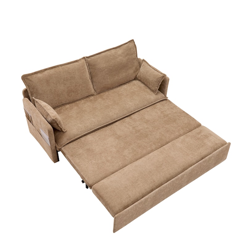 59.5" Upholstered Sofa Bed, Convertible Sleeper Sofa, Pull out Couch with Charging Station & Side Pockets, Loveseat Chair