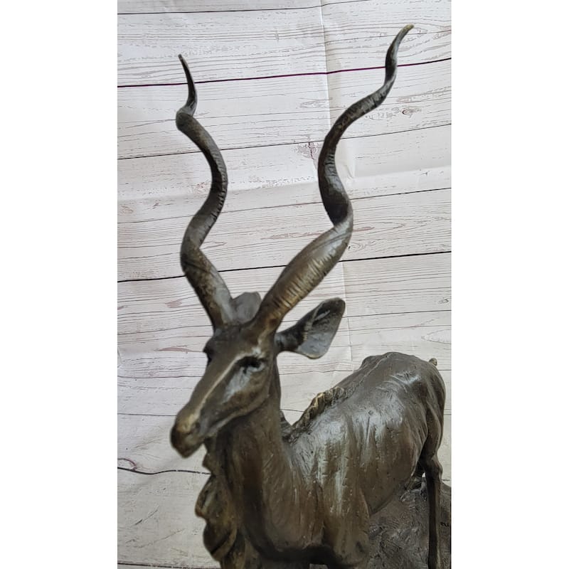 Kudu Antelope Bronze Statue Sculpture Figure On Marble Base Signed Original Art