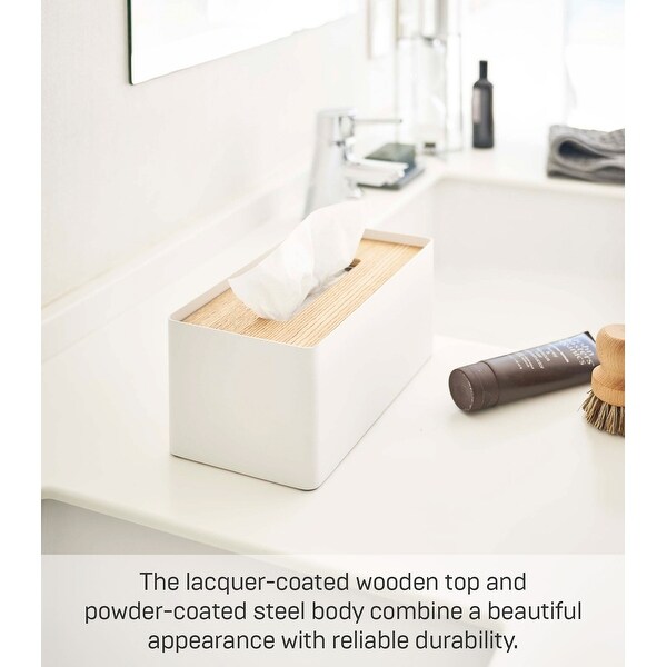 Yamazaki Home Tissue Box Cover - Rectangle, Steel, Lid - L 5.12 x
