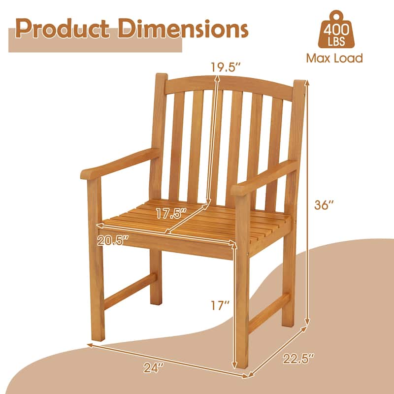 Gymax 2PCS Outdoor Dining Chairs Acacia Wood Slatted Patio Chairs w/