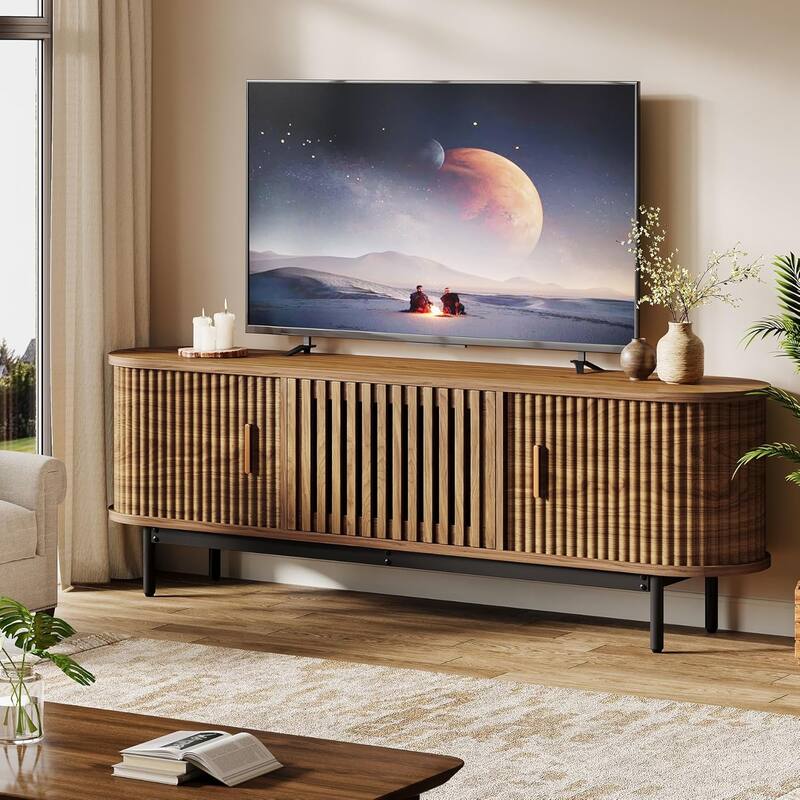 70" TV Console, Mid-Century Modern Media Entertainment Center for TVs up to 80" - 70" W x 15.75" D x 23.62" H