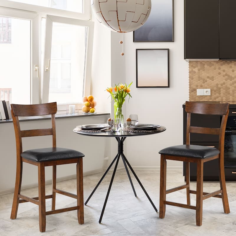 Gymax Set of 4 Barstools Counter Height Chairs w/Leather Seat & Rubber - See Details