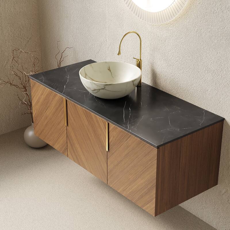Wall-Mounted Bathroom Vanity with Round Ceramic Sink