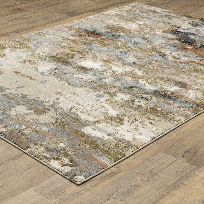 ROW Gemma Contemporary Mottled Abstract Olive/Blue Area Rug