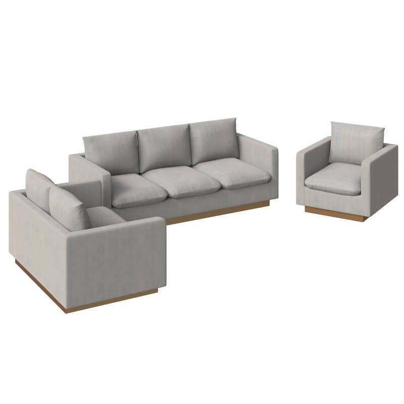 3-Piece Velvet Sofa Set with Brushed Gold Stainless Steel Base Nervo Series