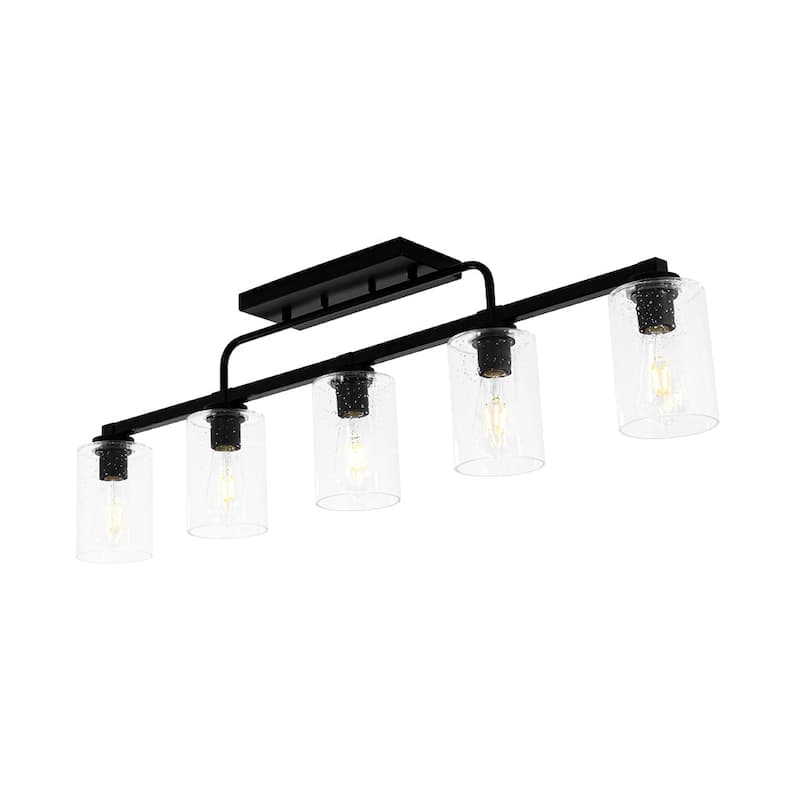 Farmhouse 5-Light Clear Seedy Glass Shade Linear Island Chandelier