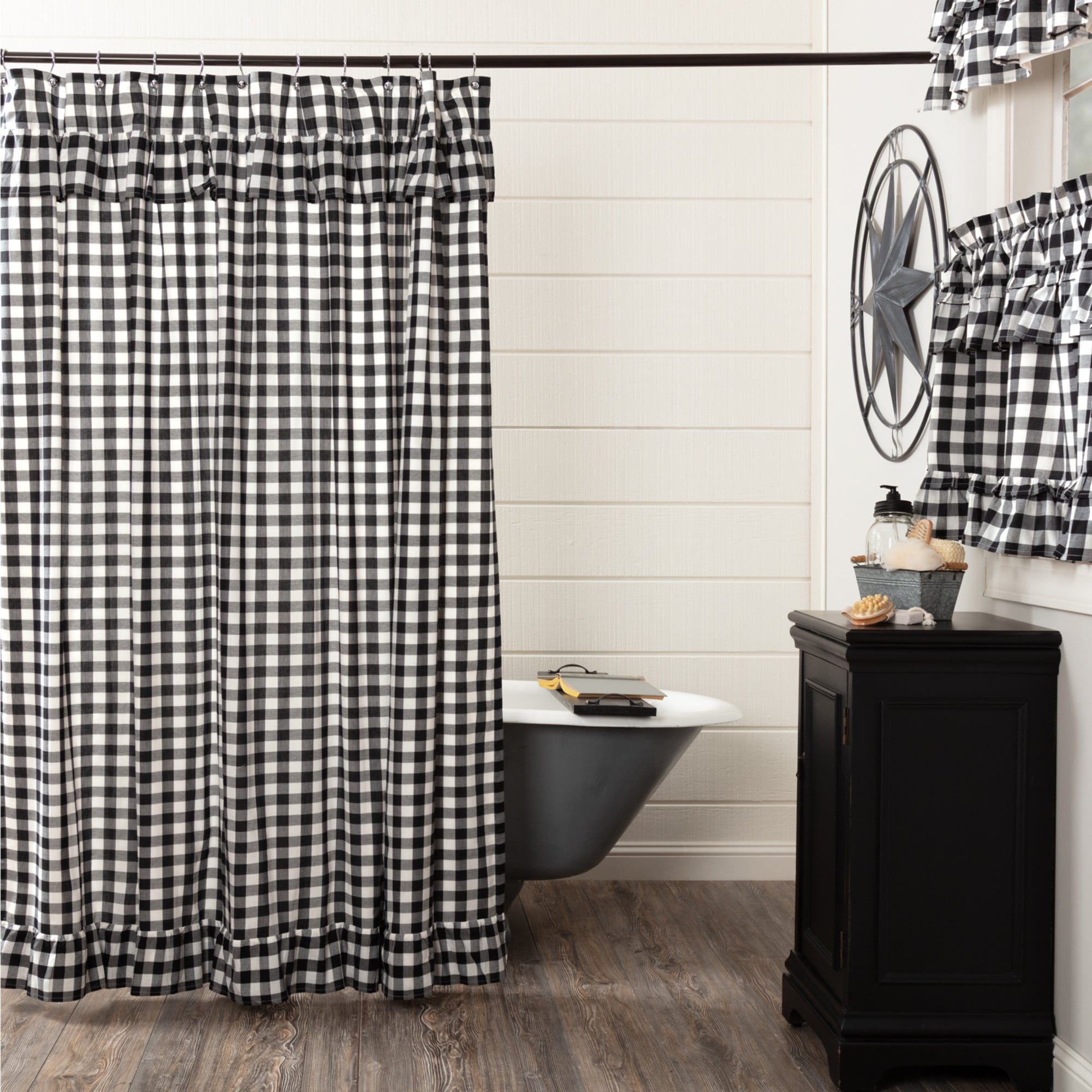 Farmhouse Shower Curtains, Blue Buffalo Check Shower Curtain, Plaid Bath  Mat, Gingham Bath Towel, Beach Towel, or Country Hand Towels Set. 