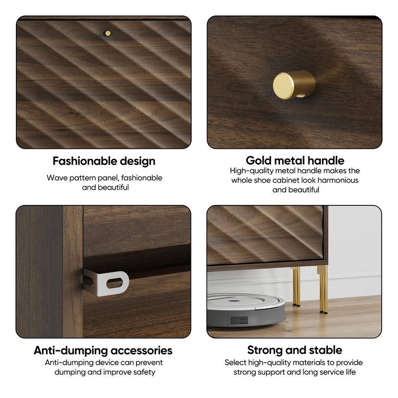 23.6" Shoe Cabinet with 2 Flip Drawers, Mid-Century Modern Freestanding Shoe Storage Organizer with Metal Legs