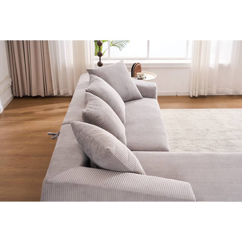 101.6" L-Shaped Corduroy Sectional Sofa with Chaise & Pillows