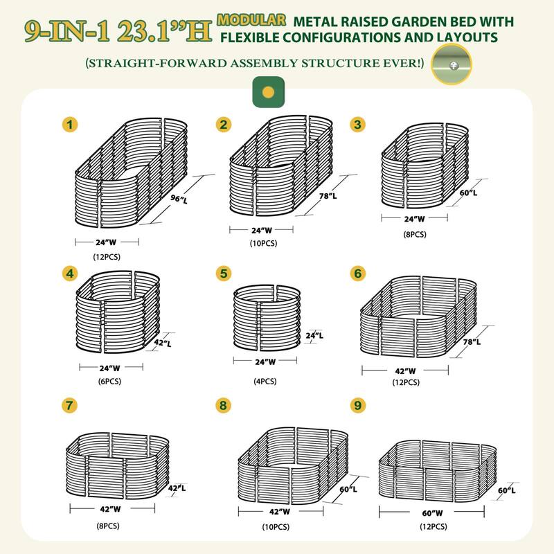 VEIKOUS 23.1''H Metal Galvanized Raised Garden Bed 9-in-1 Modular Outdoor Planter Box