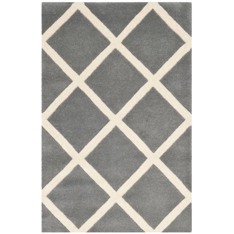 SAFAVIEH, Handmade Chatham Ezzelina Modern Moroccan Wool Rug - 2' x 3' - Dark Grey/Ivory