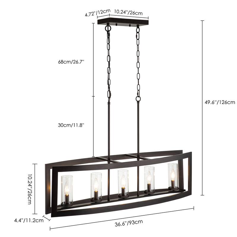 5-Light Modern Farmhouse Linear Oil-Rubbed Bronze Clear Glass Chandelier - Oil-Rubbed Bronze - 36.6 in. W x 10.24 in. H