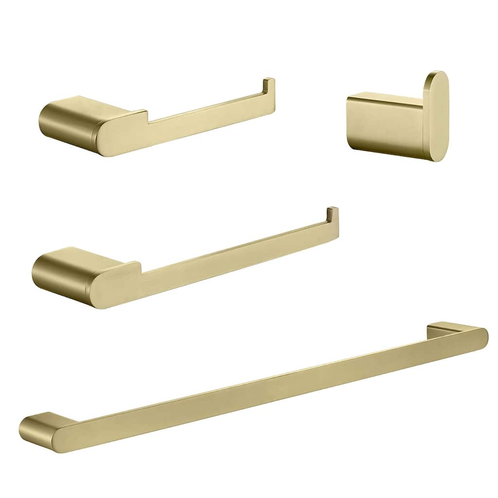 4-Piece Bathroom Hardware Set Stainless Steel Towel Bar Set Towel Holder Toilet Paper Holder Robe Hook Wall Mount Accessory Set