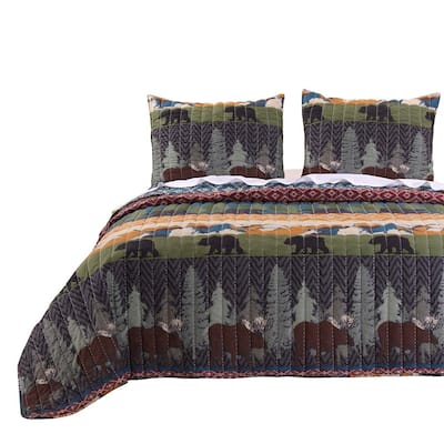 2 Piece Twin Size Quilt Set with Nature Inspired Print, Multicolor