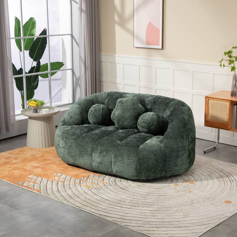 Chenille Upholstered Durable Comfort Lounger Bean Bag Lazy Sofa - Emerald