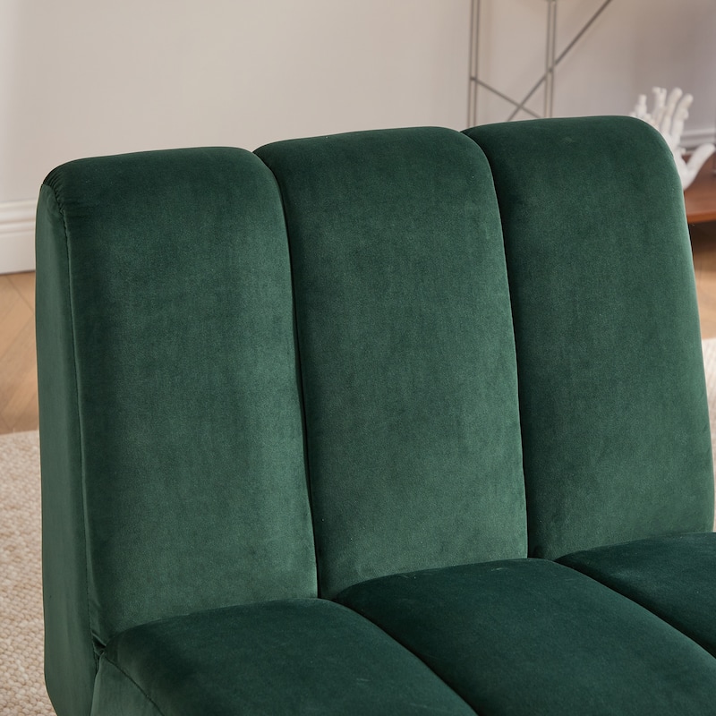 Velvet Upholstered Accent Chair, Ergonomic Lounge Reading Chair, Armless Chair with Metal Legs for Living Room, Bedroom