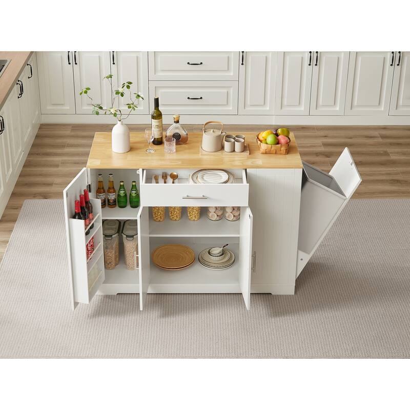 GDF Studio - Ashford Farmhouse Kitchen Island with Drawers, Shelves & Trash Can Storage