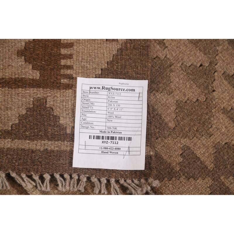 Brown Kilim Oriental Area Rug Hand-woven Bedroom Wool Carpet - 4'11" x 6'9"