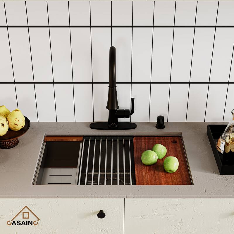 Stainless Steel Sink 32 in. Single Bowl Undermount Workstation Kitchen Sink with Faucet and Accessories