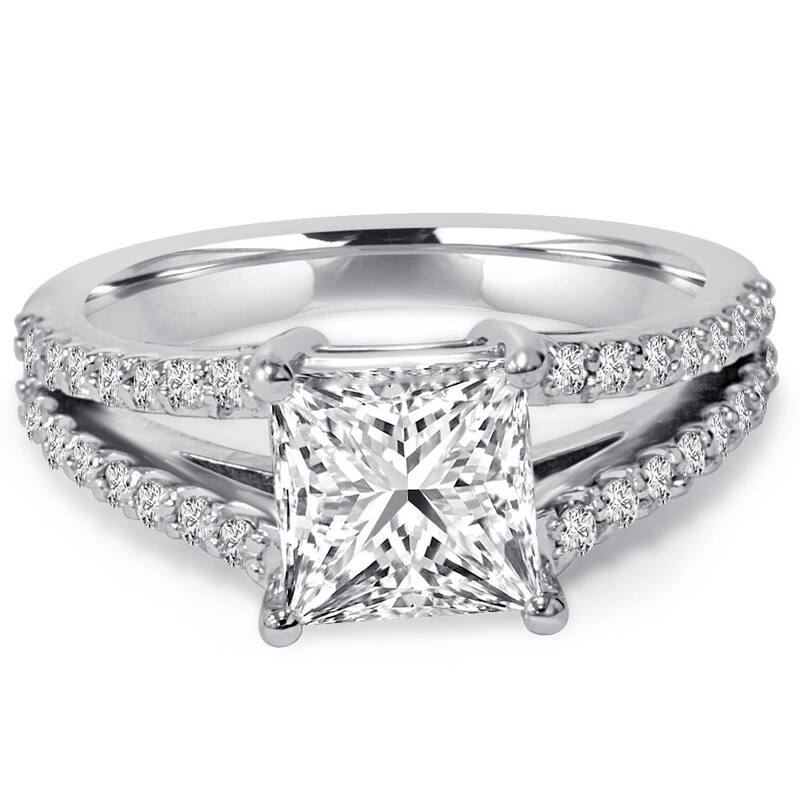 1 1/3Ct Princess Cut Split Shank Enhanced Diamond Engagement Ring White Gold