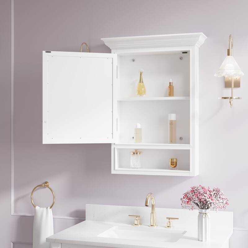 24"W X32''H Surface Mount Solid Wood Framed Medicine Cabinet With Bottom Shelf