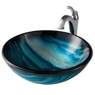 Kraus Glass Vessel Sink, Bathroom Faucet, Pop Up Drain, Mounting Ring