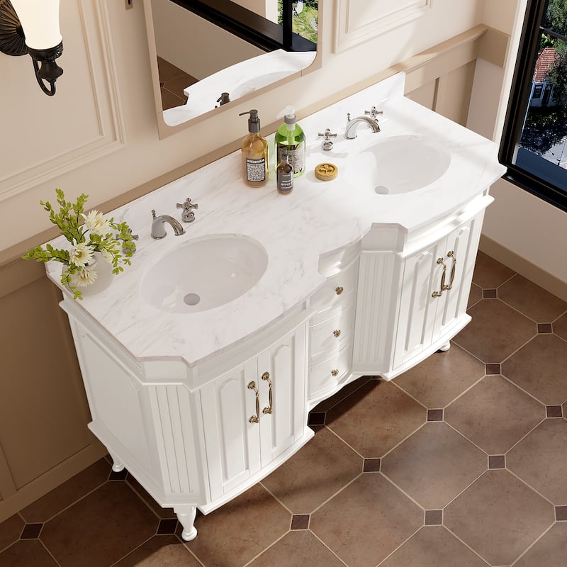 54-Inch European Style Solid Wood Bathroom Vanity with Sink – Elegant Detailing