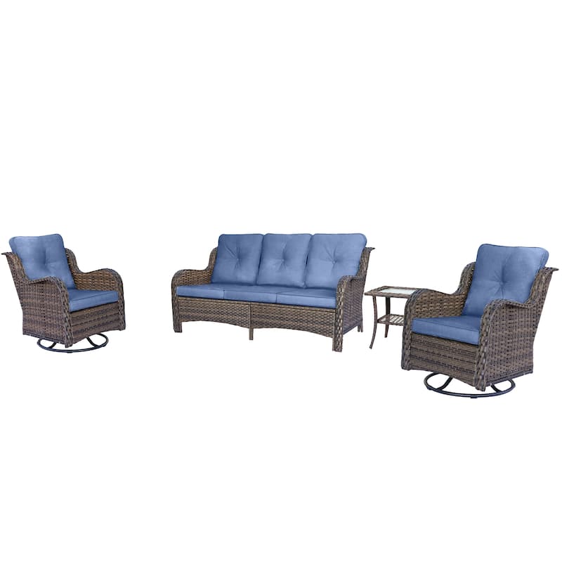 Rattan Wicker Outdoor Patio Furniture Set Swivel chairs with Cushions