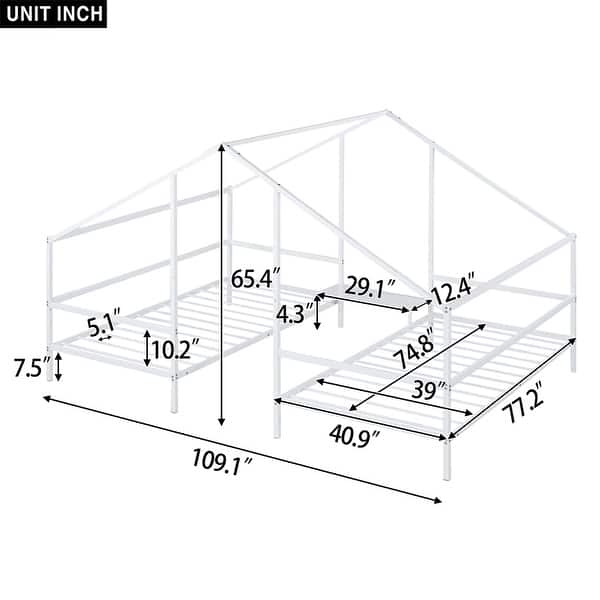 dimension image slide 0 of 2, Twin Size Metal House Beds with Built-in Table