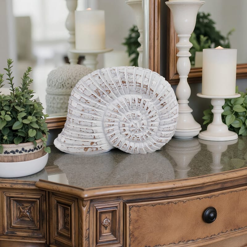 Handcrafted Wooden Nautical Shell Figurine Coastal-Inspired Details