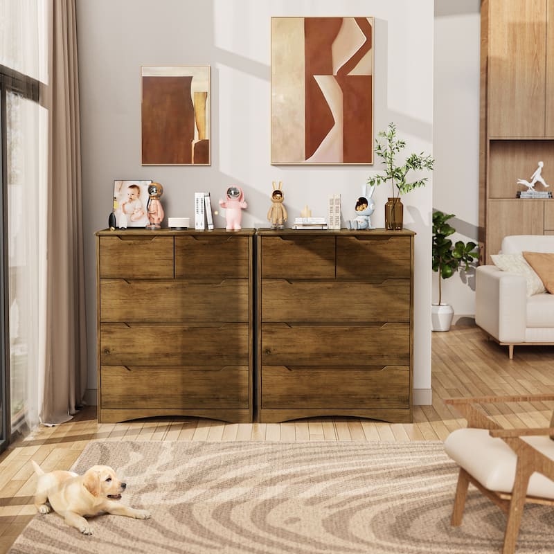 37 “ Tall Modern 5 Drawer Chest of Drawers Dresser Organizer, Vertical Clothes Storage Hanging Cabinet for Hallway, Bedroom