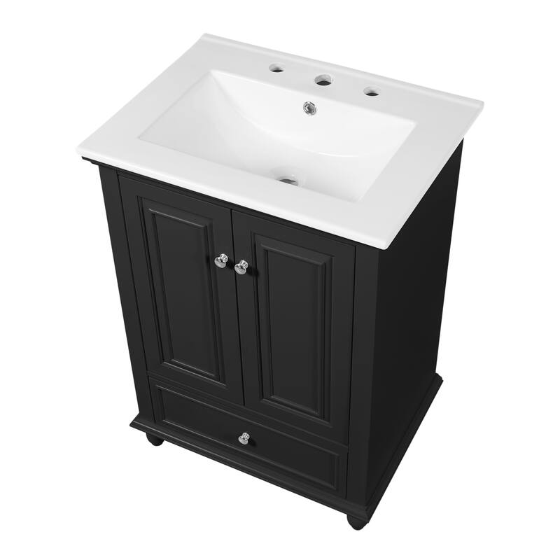 24" Bathroom Vanity with Ceramic Sink, Freestanding Storage Cabinet with Soft-Closing Doors & Drawer Dividers