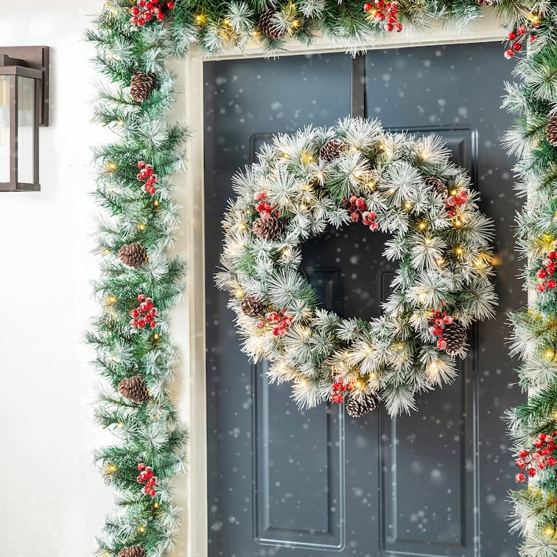 Glitzhome 9'L Pre-Lit Christmas Garland with Warm White LED Light