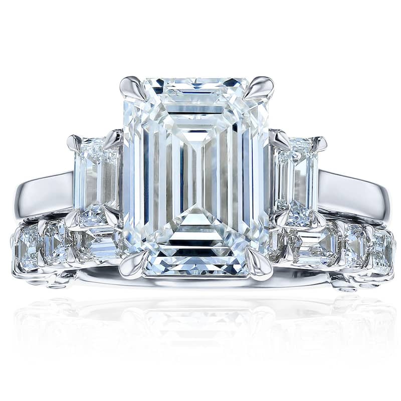 Kobelli 7 Carat Lab Grown Diamond Certified 14k Solid Gold Emerald & Asscher Three Stone Esma 2pc Bridal Set - White - 7